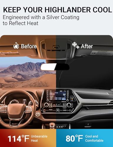 Proadsy for Toyota Highlander 2020-2025 2026 Windshield Sun Shade 4-Layer Foldable Front Sunshade Highlander L LE XLE Limited Platinum Protector Sun Visor Blocks UV Rays Keep Car Cooler - size: Toyota Highlander 2020-2026
