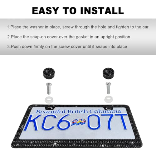 DXNQ Bling License Plate Frame, Sparkly Rhinestone Diamond License Plate Cover with Crystal Screws Caps, Glitter Crystal Stainless Steel License Plate Holder for Women, Car Accessories (Black,2PCS) - color: Black,2PCS