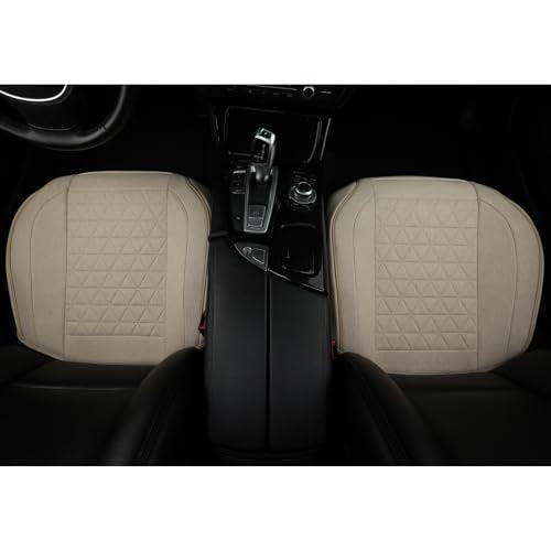 West Llama Linen Front Car Seat Cover Protector Anti-Slip Bottom Seat Cover Fits 95% of Vehicles,Wrapping Around The Bottom,Triangular Pattern(Beige-2Pcs) - color: Triangular Pattern-Beige, size: 2pc