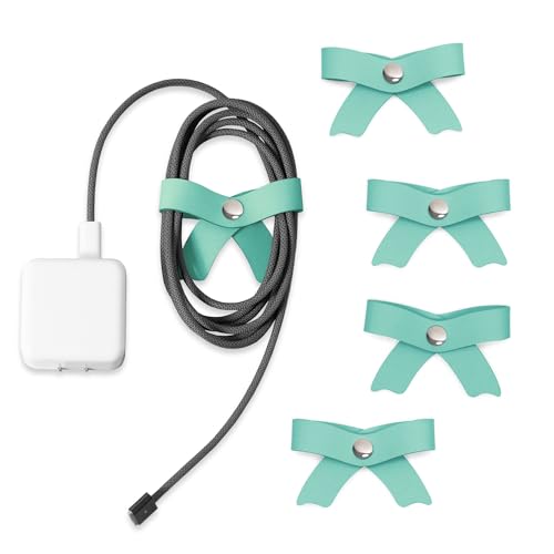 SenseAGE 5 Pack Cord Organizer, Bow Cord Keeper, Cable Organizer USB Holder, Leather Cable Management, Cable Straps, Earphone Winder, Storage Straps for Electronics, Earbuds, Big, Mint - color: Mint, size: Big