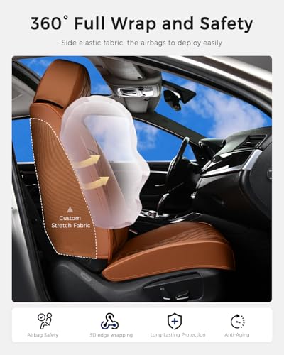 Huidasource Brown Seat Covers, Nappa Leather Car Seat Covers, Velcro Adjustable, Compatible with Airbags, Child Seat, Seat Belts, Fit for Most Cars, Vans, Trucks, SUVs (Full Set/Brown) - color: 01FS# Brown, size: 5pcs Full Set