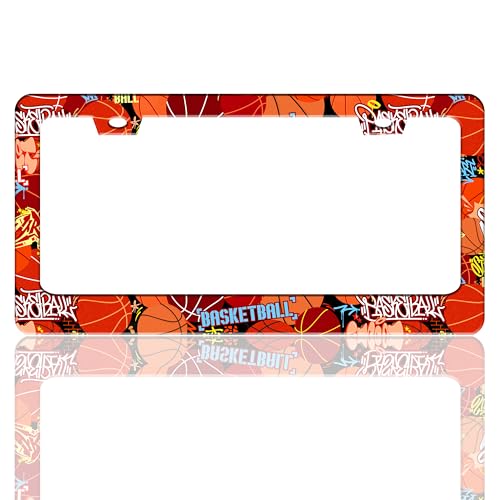 Basketball License Plate Frame Ball Lover Stainless Steel License Plate Holder for Front and Rear Car Tags Funny for Car Decoration Accessories 2 Hole with Screws 6.3 X 12.2 Inch for Women Men - color: Basketball