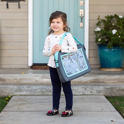 J.L. Childress 3-IN-1 Kids Travel Tray & Tablet Holder - Car Seat Lap Tray Desk for Toddlers, Road Trip Essentials, Car Seat Activity Table, Travel Accessories - Grey/Teal - style: Grey/Teal