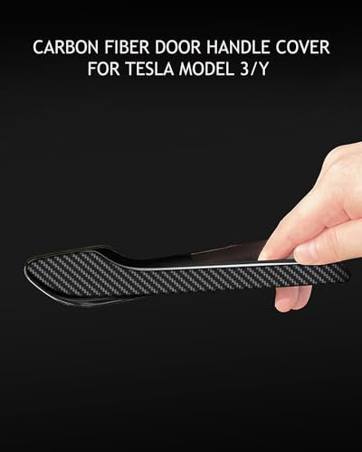 Carbon Fiber Door Handle Cover, Door Handle Protective Cover Decoration Compatible with Tesla Model Y/3 Accessories (2017-2025) Highland & Juniper Compatible (4 Pieces) (3K Matte Carbon) - style: 3K Matte Carbon
