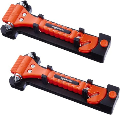 Amazon Basics Emergency Escape Tool, Window Breaker and Seatbelt Cutter, Car Safety Hammer with Protective Bracket, Bright Orange, 2 Pack, SW-835 - size: 2-Pack