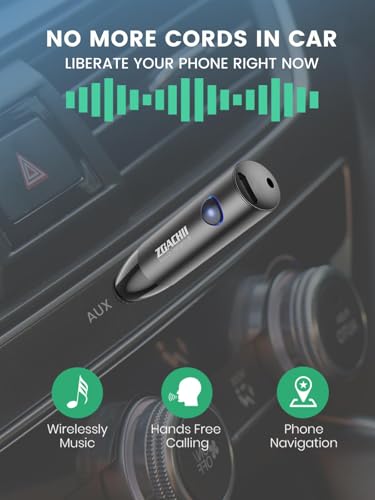 Bluetooth Aux Adapter for Car, Wireless Bluetooth 5.0 Audio Receiver with 3.5mm Jack for Vehicle Truck Home Stereo Speaker Headphone Music Streaming, Handsfree Calling, [1 Piece]