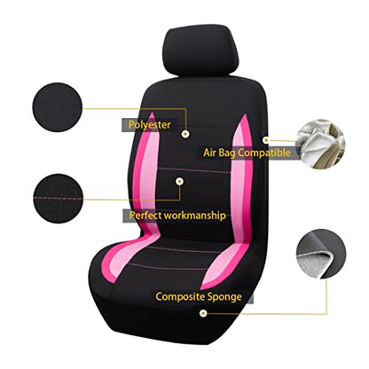 Flying Banner Car Seat Covers Front Seats Rear Bench Polyester car seat Protectors Easy installations Rear Bench Split Classic Man Lady Truck - color: Black Pink & Light Pink