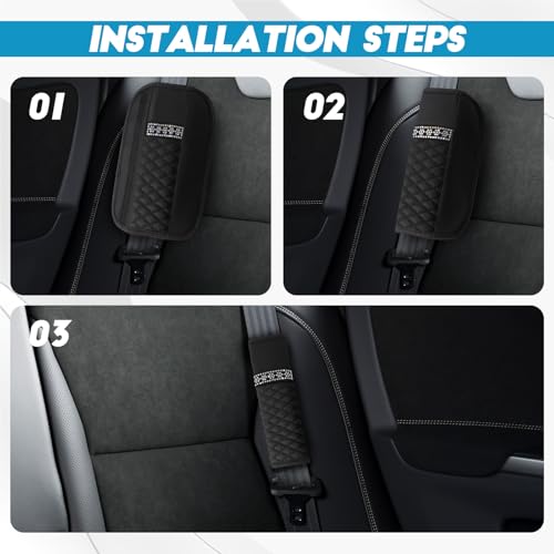 wuyaoyao 2PCS Bling Car Seat Belt Cover Pad, Breathable Leather Seatbelt Covers for Cars, Soft Comfortable Seatbelt Shoulder Strap Covers, Rhinestone Auto Seat Belt Protector Cushion (Black) - color: Black