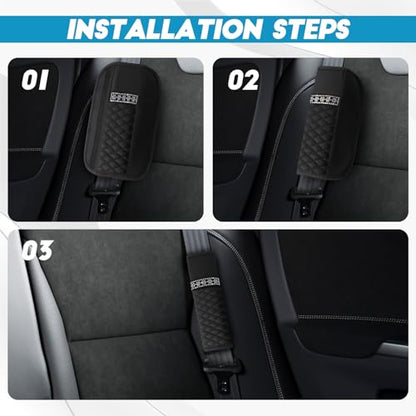 wuyaoyao 2PCS Bling Car Seat Belt Cover Pad, Breathable Leather Seatbelt Covers for Cars, Soft Comfortable Seatbelt Shoulder Strap Covers, Rhinestone Auto Seat Belt Protector Cushion (Black) - color: Black