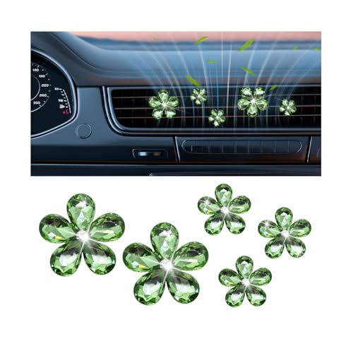 Zpana Bling Daisy Flower Car Air Vent Clips, 5PCS Sparkling Crystal Rhinestone Cute Vehicle Air Conditioning Clamp, Diamond Auto Air Outlet Clip Decor for Women Girls, Universal Fit (Green) - color: Green