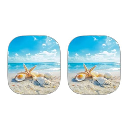 2 Piece Sun Shade for Car Windshield Sunshade Shells Starfish Print, UV Ray & Heat Block Keep Vehicle Cooler, 28.5" x 25.5" - color: Starfish Sky Blue