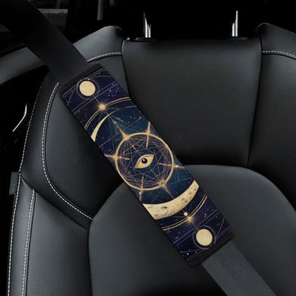 Fashion 2PCS Car Belt Covers, Sacred Geometric Symbol Purple Space Galaxy Stars Mystic Sun Moon Protect Your Shoulders Car Safety Seat Belt Strap - color: Color852