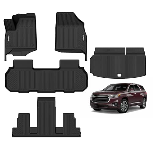 Naibeve Floor Mats for 2018-2023 Chevrolet Traverse 7 Seats Bucket Seats (for 2024 Traverse Limited)-All Weather Custom Fit for Chevy Traverse Floor Mats & Cargo Mat Waterproof Interior Accessories - size: 14)traverse 7 Seats|2018-2023