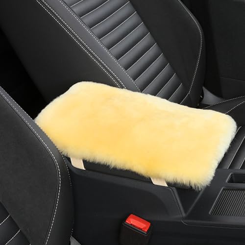 Genuine Sheepskin Center Console Cover Pad Genuine Furry Fluffy Wool Fur Car Armrest Cover Protector Universal Fit for SUV/Truck/Car - color: Shearling-Beige