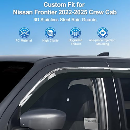 Sze Rain Guards Compatible with Nissan Frontier 2022-2026 Crew Cab Side Window Deflectors Window Visors Out-Channel Guard Deflector Vent Visor-4pcs - style: Nissan Frontier 2022-2025