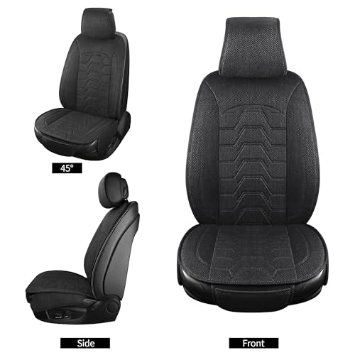 Linen Car Seat Covers Breathable Cloth Fabric Front Seat Protectors Automotive seat Covers Universal Fit for Most Cars Vans SUVs and Trucks（Black，2PCS） - color: BLACK