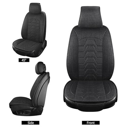 Linen Car Seat Covers Breathable Cloth Fabric Front Seat Protectors Automotive seat Covers Universal Fit for Most Cars Vans SUVs and Trucks（Black，2PCS） - color: BLACK