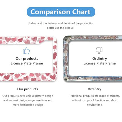 Valentine License Plate Frame Pink Romantic Hearts Sweet Love Personalise Stainless Steel Funny Design Compatible with Standard License Plate Holder for USA and Canada 6.3 x 12.2 in - color: Valentine, size: 6.3 X 12.2 In-1PC
