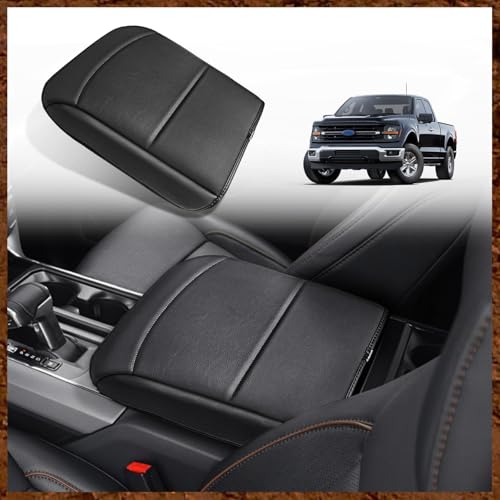 Muslogy Center Console Armrest Cover Fit for Ford F150 2021-2025 2026 Accessories, Comfort Armrest Pad Console Lid Cushion Vegan Leather Regular Thick(Bucket Seat ONLY) - size: 2) 21-25 |F150| Bucket Seat, Regular