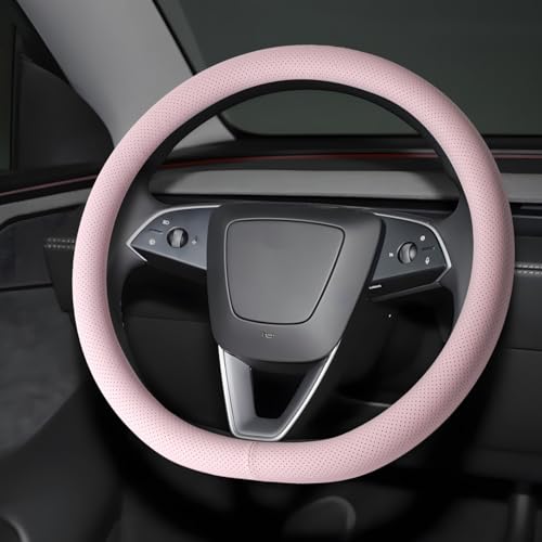 Microfiber Leather Universal 14.5-15 inch Steering Wheel Cover,Easy to Install Non-Slip Breathable Steering Wheel Protector Light Pink - color: Light Pink