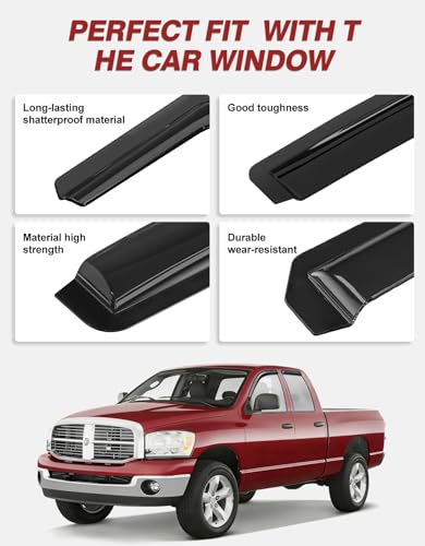 Outside-Mount Window Rain Guards Fit for 2002-2008 Dodge Ram 1500 Quad Cab/Extended Cab/ 03-09 Dodge Ram 2500 3500, Window Visors Wind Deflector Dark Smoke Vent Shades - size: Fit for 2002-2009 Dodge Ram 1500&2500&3500