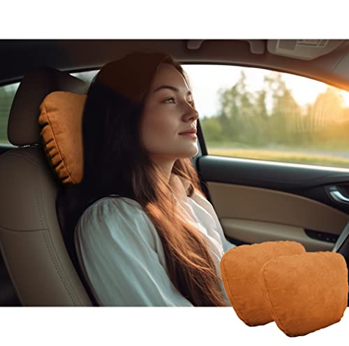 2pcs Car Neck Pillow for headrests,Support Drive Seats Head Cushion Pillows,Superfiber Suede,Plant-Based Polyester,Thickness & Height Adjustable,11.8x7.5,Inner Liner fillable(Orange Brown) - color: Orange Brown, size: Car Neck Pillow (2 Pack)