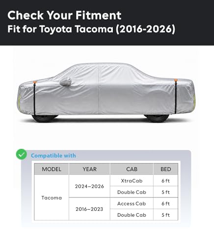 Wigoo Toyota Tacoma Car Cover 2016-2026, Custom Fit Waterproof All Weather Outdoor Full Exterior Truck Cover, Windproof UV Rain Snow Dust Protection, Paint-Safe Lining, Door Zipper, Tacoma Accessories - size: For Tacoma (2016-2026)
