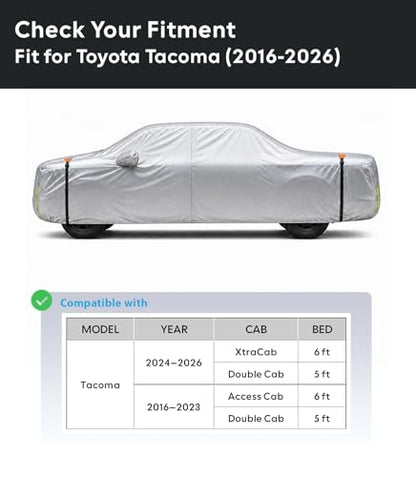 Wigoo Toyota Tacoma Car Cover 2016-2026, Custom Fit Waterproof All Weather Outdoor Full Exterior Truck Cover, Windproof UV Rain Snow Dust Protection, Paint-Safe Lining, Door Zipper, Tacoma Accessories - size: For Tacoma (2016-2026)