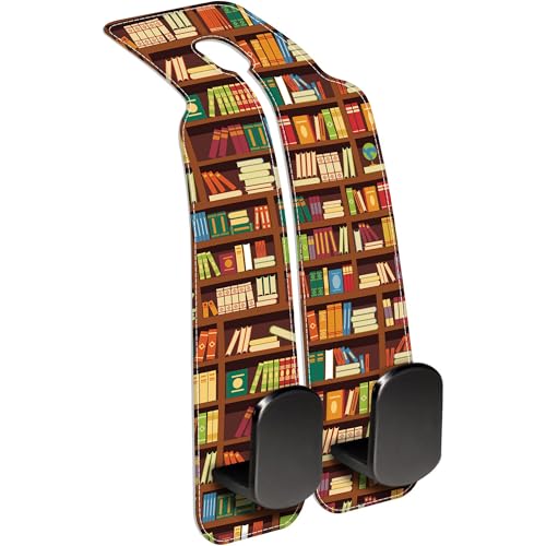 Car Headrest Purse Hanger Vintage Library Book Shelf 1 Pack Bag Purse Holder for Car Premium Leather Double Metal Hook for Handbags, Grocery Bags and Phones - color: Vintage Library Book Shelf