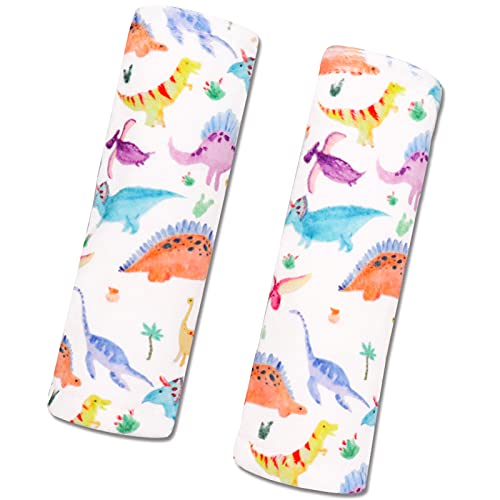 Baby Car Seat Belt Covers for Boys and Girls, Carseat Shoulder Padding, Soft Car Seat Neck Cover, Mink Car Seat Straps Shoulder Pads, Dinosaur Stroller Strap Cover for Baby Kids,White - color: White dinosaur