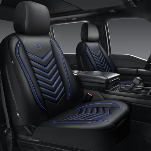 CAR PASS 3D Foam Faux Leather Car Seat Covers Front Seats,Waterproof Leather Front Seat Cover for Car,Universal Fit for SUV Truck Sedan Automotive,Armrest Airbag Compatible Anti-Slip, Black and Blue - color: Blue Black, size: Two Front