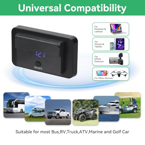 78W 12V USB Outlet Panel Wall Mount with Blue Voltmeter Dual 36W PD & Dual 18W QC3.0 Car USB Port Lightweight 12V USB Charger with ON/Off Switch - size: Pack of 1