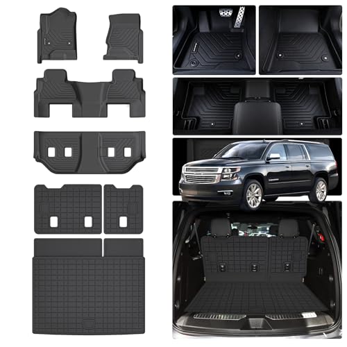 Floor Mats for 2015-2020 Chevy Chevrolet Suburban/GMC Yukon XL 7 Seats (Not for Yukon) (2nd Row Bucket Seats) & Cargo Mat & Backrest Mat,TPE All Weather Protection Full Set Accessories - size: For 2015-20 Suburban Full Set Mat（7set）