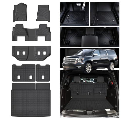 Floor Mats for 2015-2020 Chevy Chevrolet Suburban/GMC Yukon XL 7 Seats (Not for Yukon) (2nd Row Bucket Seats) & Cargo Mat & Backrest Mat,TPE All Weather Protection Full Set Accessories - size: For 2015-20 Suburban Full Set Mat（7set）
