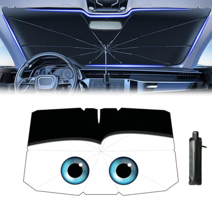 Windshield Sun Shade 2025 Car Accessories 100% Blackout Car Front Windsow Shades Umbrella Automotive Sun Visor Block Heat Insulation Protection (Black Eyes) - color: Black