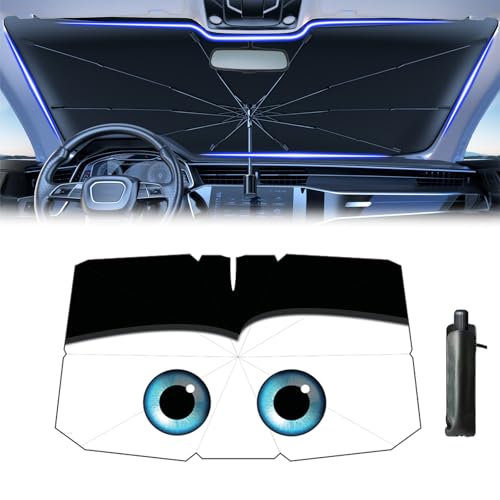 Windshield Sun Shade 2025 Car Accessories 100% Blackout Car Front Windsow Shades Umbrella Automotive Sun Visor Block Heat Insulation Protection (Black Eyes) - color: Black