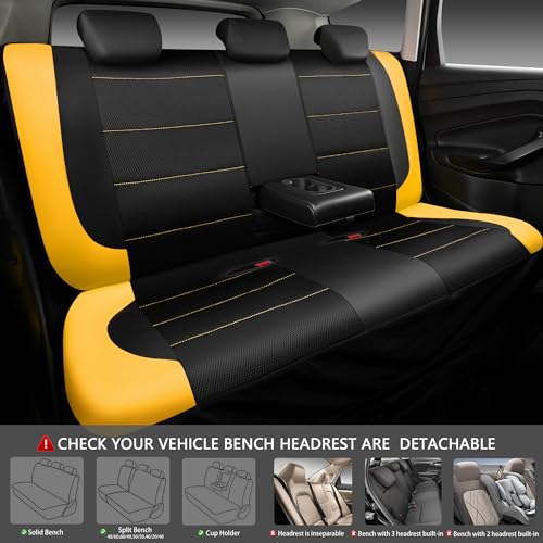 CAR PASS Leather Seat Covers, Breathable Universal Car Seat Cover Full Set for Cute Women Girly,5mm Composite Sponge Inside,Airbag Compatible Fits Most Auto,SUVs,Trucks,Vans(Full Set,Black&Yellow) - color: Black Yellow, size: Full Set