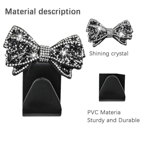 Zpana Bling Car Headreat Hook, 2PCS Crystal Rhinestone Cute Bow Vehicle Seat Back Hanger Storage for Purses Bags Grocery, Diamond Auto Rear Seat Organizer, Universal for SUV Truck Sedan (Black) - style: Black/2PCS