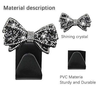 Zpana Bling Car Headreat Hook, 2PCS Crystal Rhinestone Cute Bow Vehicle Seat Back Hanger Storage for Purses Bags Grocery, Diamond Auto Rear Seat Organizer, Universal for SUV Truck Sedan (White) - style: White/2PCS
