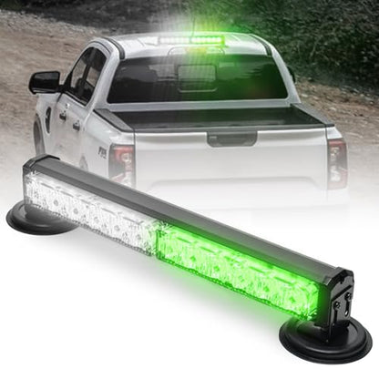 14 in Battery Powered Emergency Strobe Lights Bar Wireless Rooftop Mini Hazard Flashing LED Beacon Warning Light w/Magnetic Base for Halloween Work Trucks Construction Vehicles (Green/White) - color: Green/White