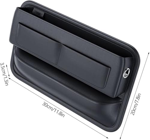 Car Seat Gap Organizer – Universal Leather Side Pocket Storage Box for SUV, Truck & Sedan, Center Console Organizer with 4 Storage Pockets, Premium Black Car Accessories for Men & Women
