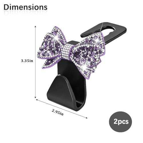 Zpana Bling Car Headreat Hook, 2PCS Crystal Rhinestone Cute Bow Vehicle Seat Back Hanger Storage for Purses Bags Grocery, Diamond Auto Rear Seat Organizer, Universal for SUV Truck Sedan (Purple) - style: Purple/2PCS