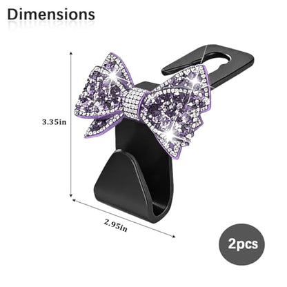Zpana Bling Car Headreat Hook, 2PCS Crystal Rhinestone Cute Bow Vehicle Seat Back Hanger Storage for Purses Bags Grocery, Diamond Auto Rear Seat Organizer, Universal for SUV Truck Sedan (Purple) - style: Purple/2PCS