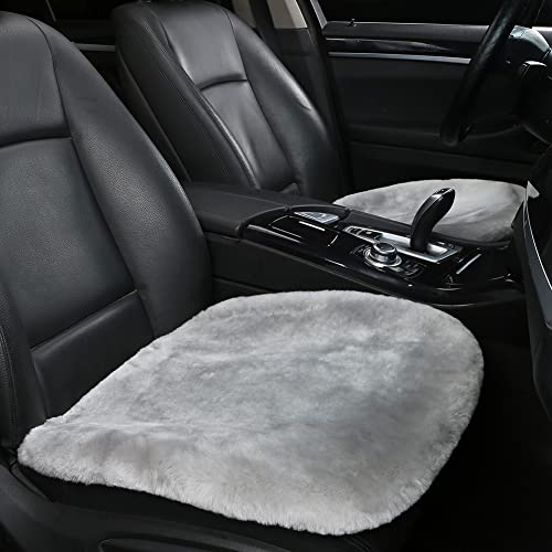 LLB Genuine Sheepskin Car Seat Cushion Seat Covers for Cars Trucks SUV Comfort Seat Protector Pad for Car Driver Seat Car Accessories for Women Office Chair Car Decor (Grey, Front Seat Cushions-2 Pcs) - color: Grey, size: Front Seat Cushions-2 Pcs