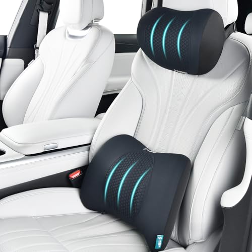 FLORICH Lumbar Support with Car headrest Back Pillow for Chair Headrest Pillow with Gel Memory Foam Massage Point Memory Foam Back Pillow for Office Chair(Light Black) - color: Light Black, size: Lumbar+headrest