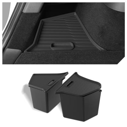 LUCKEASY 2PCS Trunk Storage Box for Tesla Model Y 2021-2024 5 Seat (Not Fit 2025+ Juniper) TPE Trunk Organizer Bins With Lids Trash Cans Accessories Interior Black - size: Trunk Box 2pcs