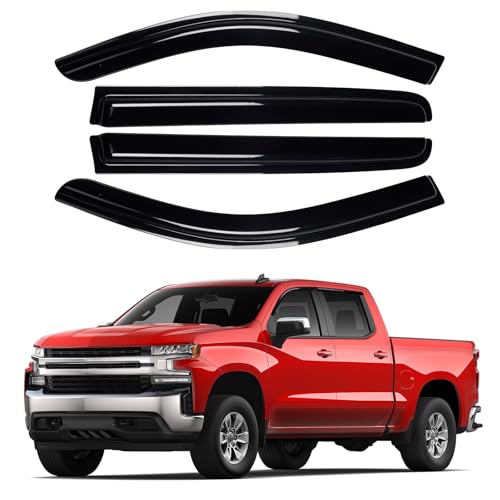 Canvcle Window Visors Rain Guards for Chevrolet Chevy Silverado/GMC Sierra 1500 Crew Cab 2019-2025 2026 Accessories, Outside-Mount Tape-On Side Window Wind Deflectors Vent Visors Shades Rainproof - size: Chevy Silverado/GMC Sierra 1500 2019-Present