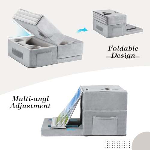 Luxspire Couch Cup Holder, Couch Caddy with 8 Holes and Side Pocket, Couch Cup Holder Tray for iPad/Drinks/Remote Control/Snacks Holder, Gray - color: Larger Gray