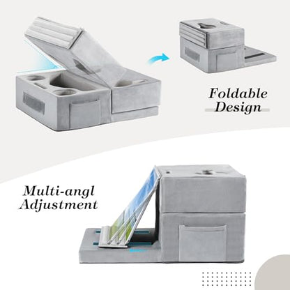 Luxspire Couch Cup Holder, Couch Caddy with 8 Holes and Side Pocket, Couch Cup Holder Tray for iPad/Drinks/Remote Control/Snacks Holder, Gray - color: Larger Gray