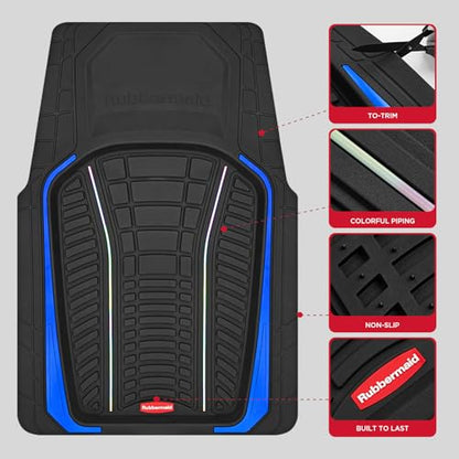 Rubbermaid Car Floor Mats Full Set – Premium All-Weather Car Mat with Brushed Aluminum Inserts, Universal Trim-to-Fit Design, Anti-Slip Backing for Cars, SUVs, Trucks, and Vans - color: Blue